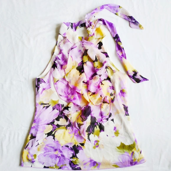 A. Byer Tops - A BYER Floral Blouse with Bowtie Nek